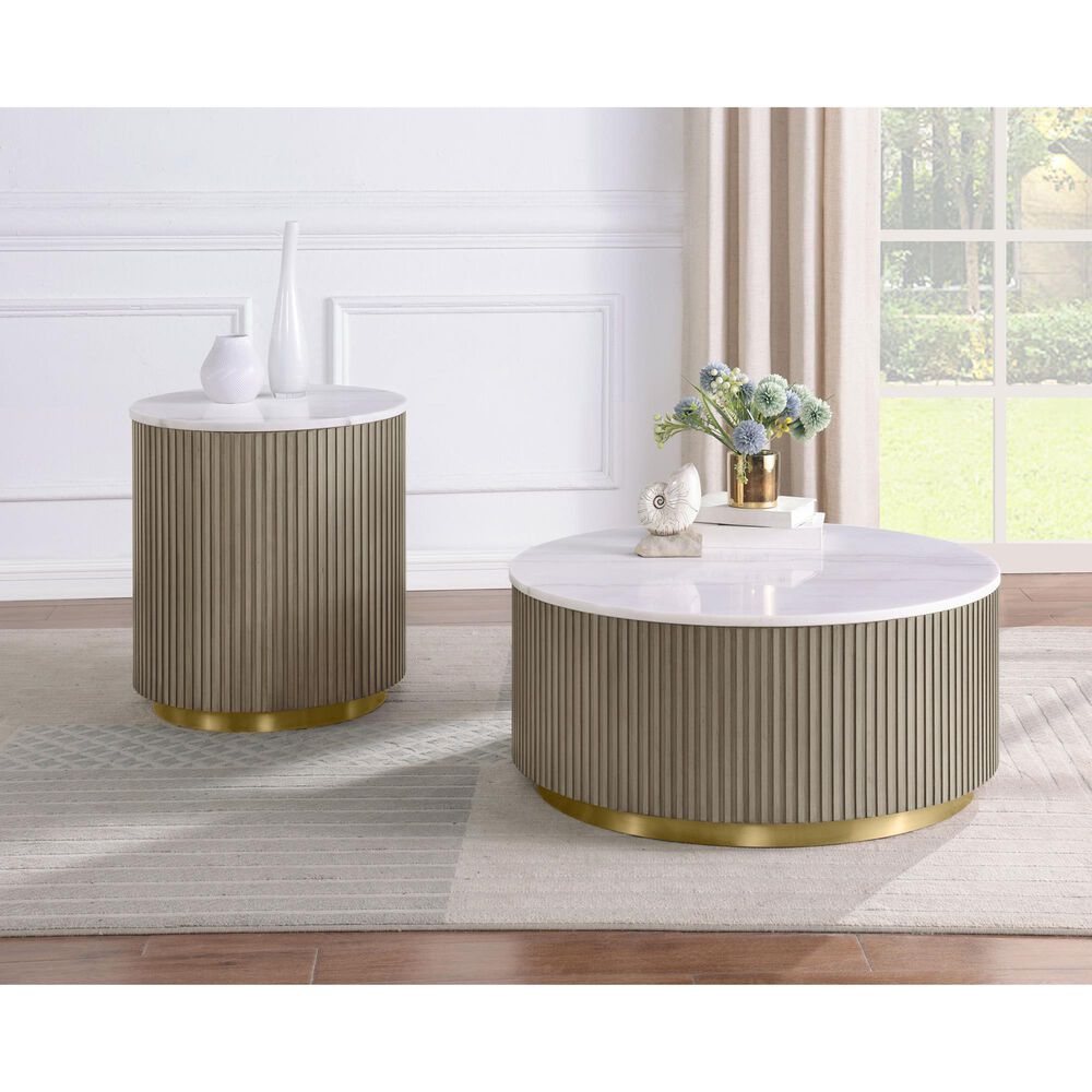 Pacific Landing Jason Round End Table in White and Greige, , large