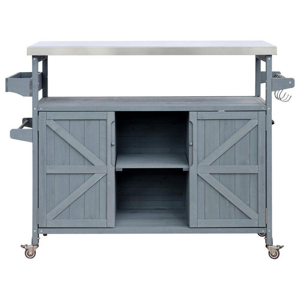 HOMLUX 50" Outdoor Kitchen Island in Grey Blue and Stainless Steel, , large