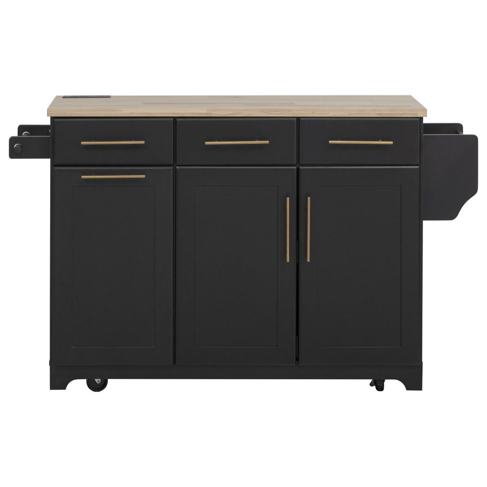 HOMLUX 59.3'' Kitchen Island with Trash Can Storage in Black and Natural, , large
