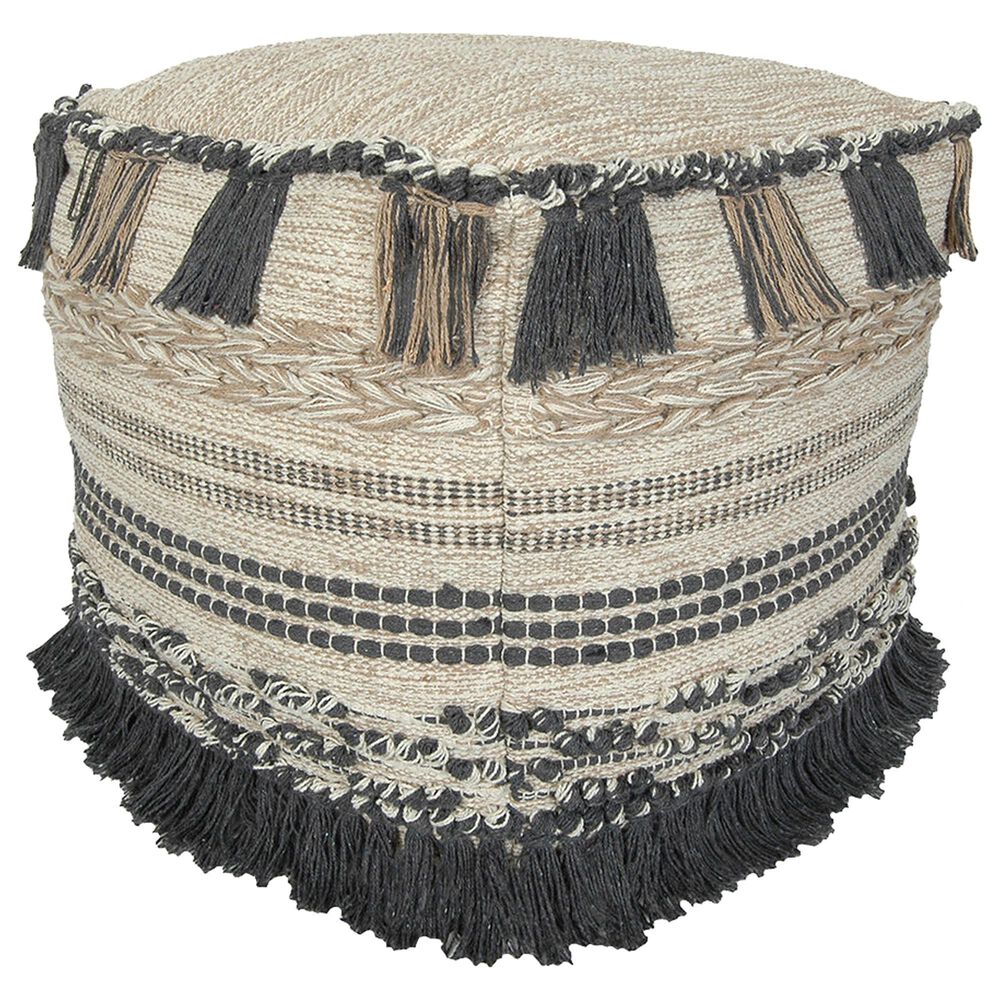 India House 18" Fringe Pouf in Earthy, , large