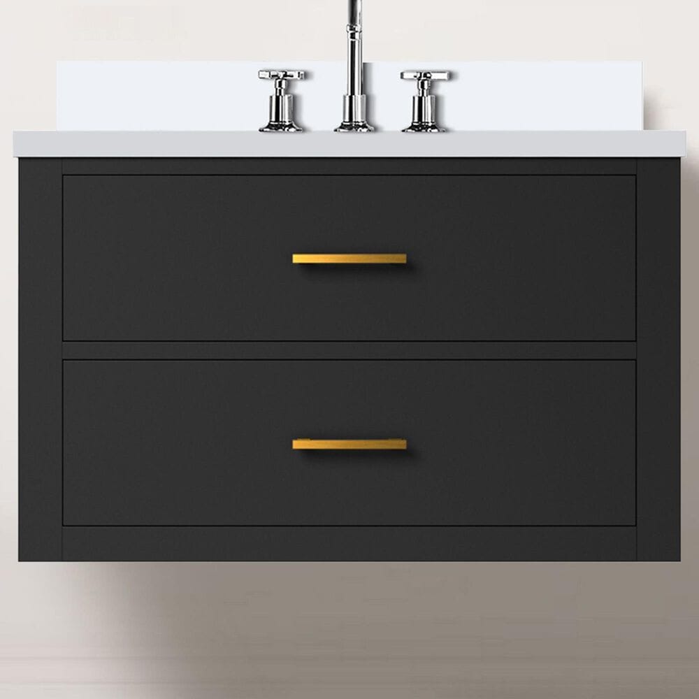 Lexora Home Castor 30&quot; Single Bathroom Vanity in Black with 2 cm White Cultured Marble Top and Rectangular Sink, , large