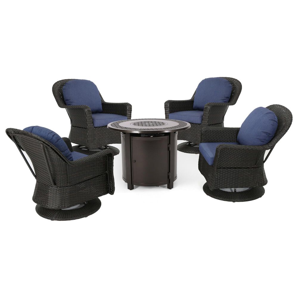 Noble House Liam 5-Piece Round Fire Pit Chat Set in Dark Brown and Hammered Bronze, , large