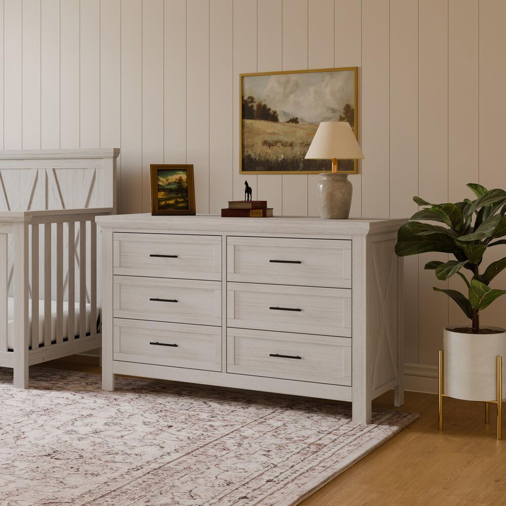DaVinci Emory Farmhouse 6-Drawer Dresser in White Driftwood, , large