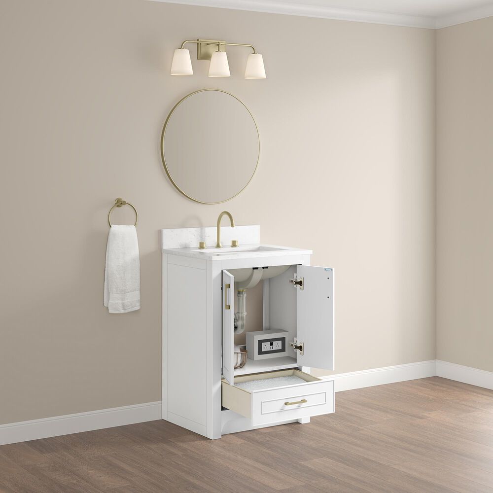 37B Lucerne 24" Single Bathroom Vanity Cabinet in Bright White with Marble Top and Backsplash, , large