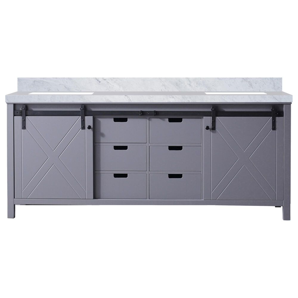 Lexora Home Marsyas 80" Double Bathroom Vanity in Dark Grey with White Carrara Marble Top and Rectangular Sinks, , large