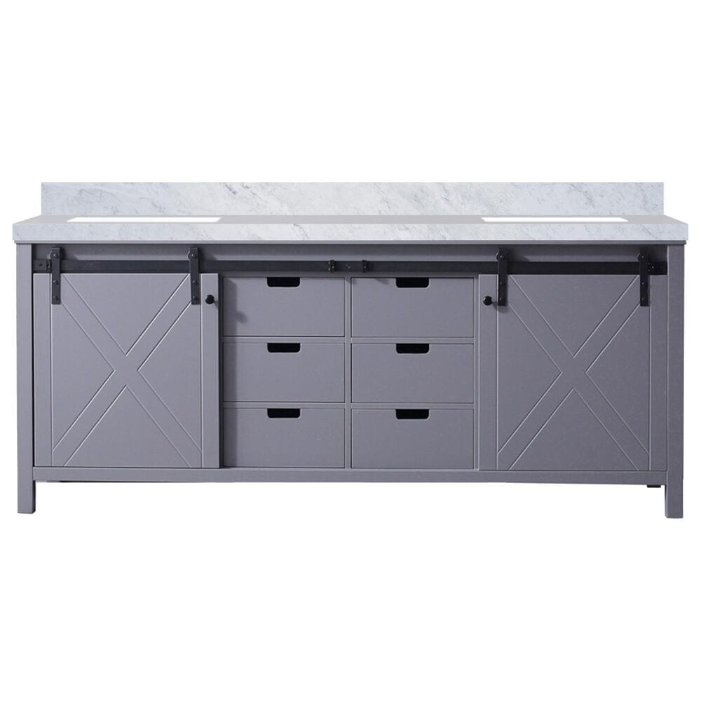 Lexora Home Marsyas 80" Double Bathroom Vanity in Dark Grey with White Carrara Marble Top and Rectangular Sinks, , large