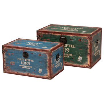 Baxton Studio Sabeen 2-Piece Storage Trunk Set in Green and Blue, , large