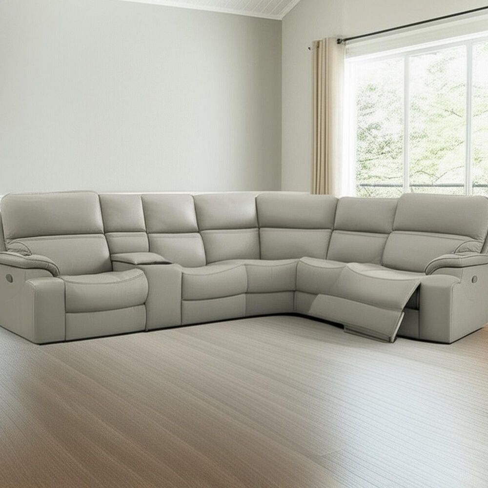 MotoMotion Grafton 6-Piece Leather Power Reclining Sectional in Ravenna Bone, , large
