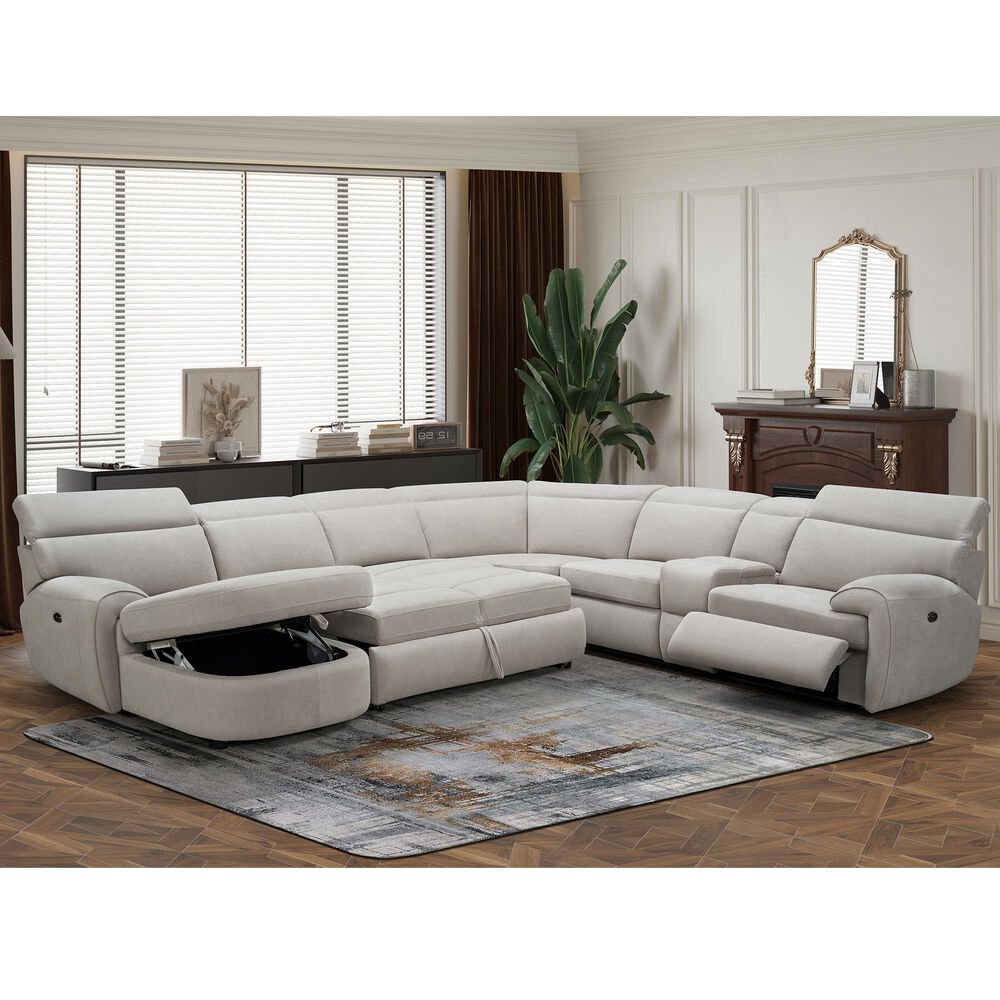 Vogue Home Furnishings 4-Piece Power Left-Facing Reclining Sectional with Chaise in Dove Gray, , large