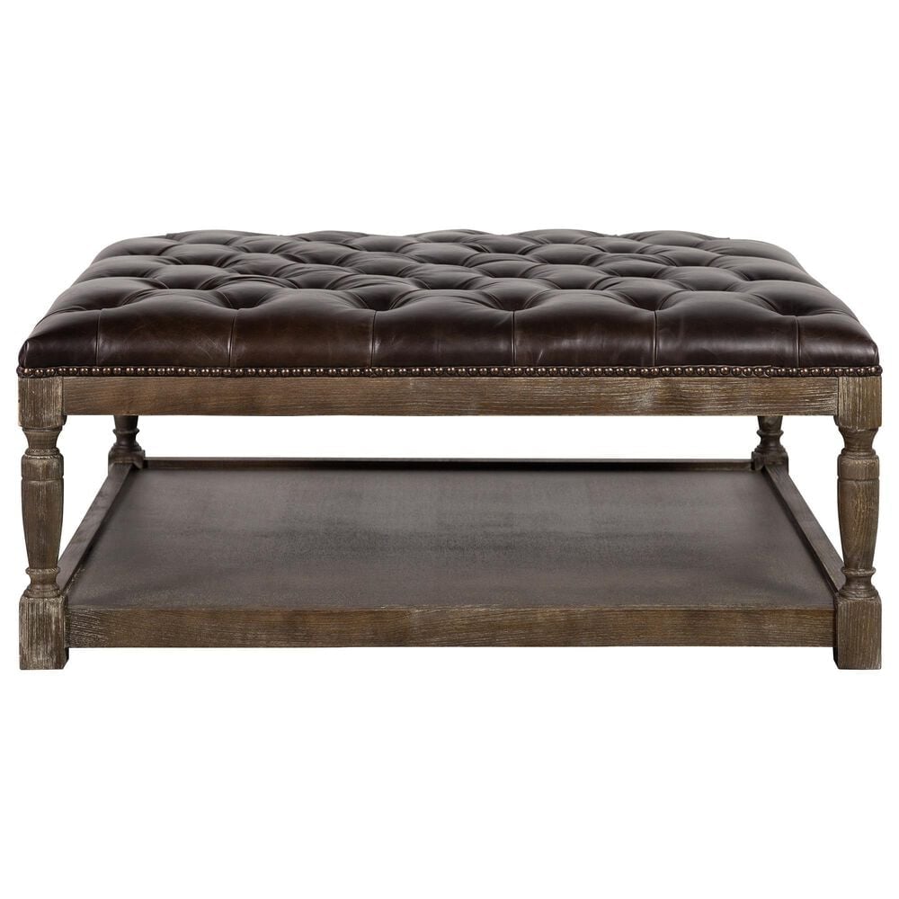 Vintage Furnishings Square Leather Ottoman in Valencia Dark Brown Leather, , large