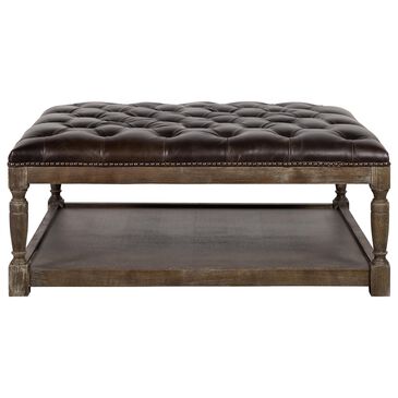 Vintage Furnishings Square Leather Ottoman in Valencia Dark Brown Leather, , large