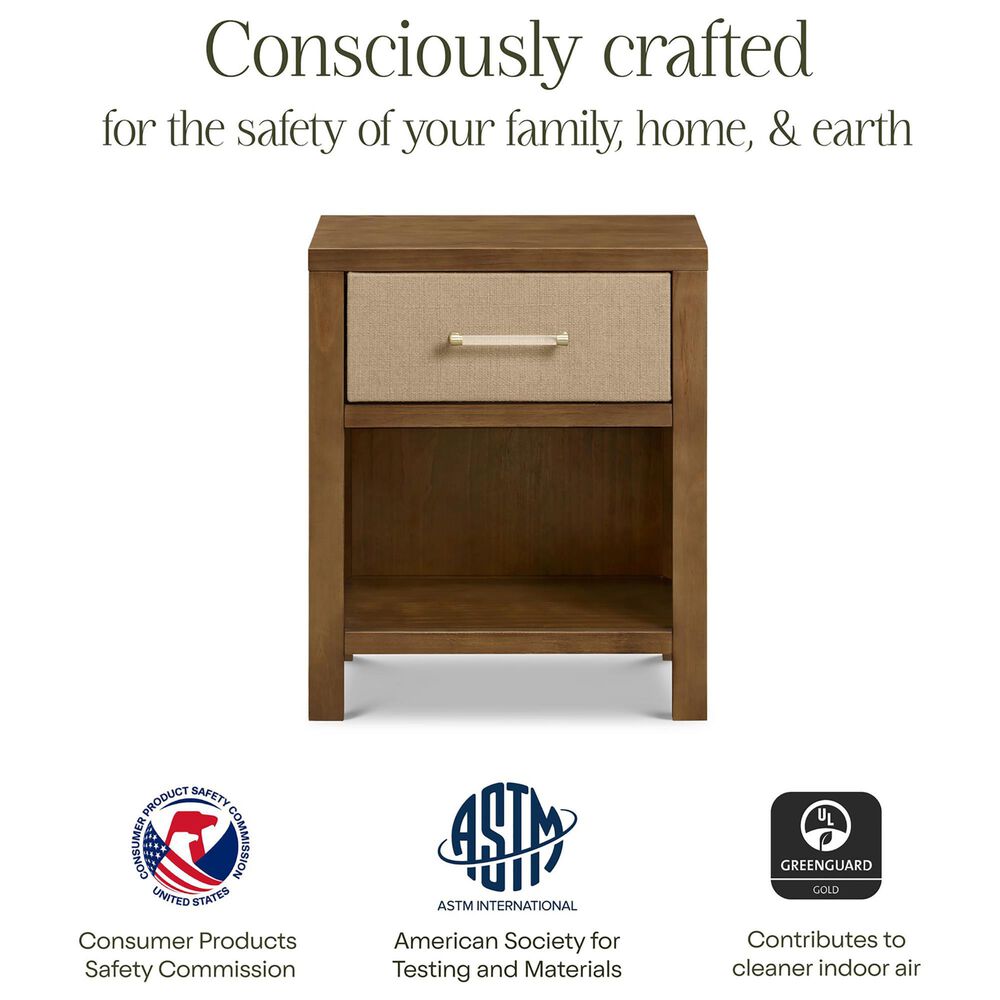 DaVinci Eloise Nightstand with Sand Upholstered Drawer in Natural Walnut, , large