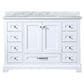 Lexora Home Dukes 48" Single Bathroom Vanity in White with 2 cm White Carrara Marble Top and Rectangular Sink, , large