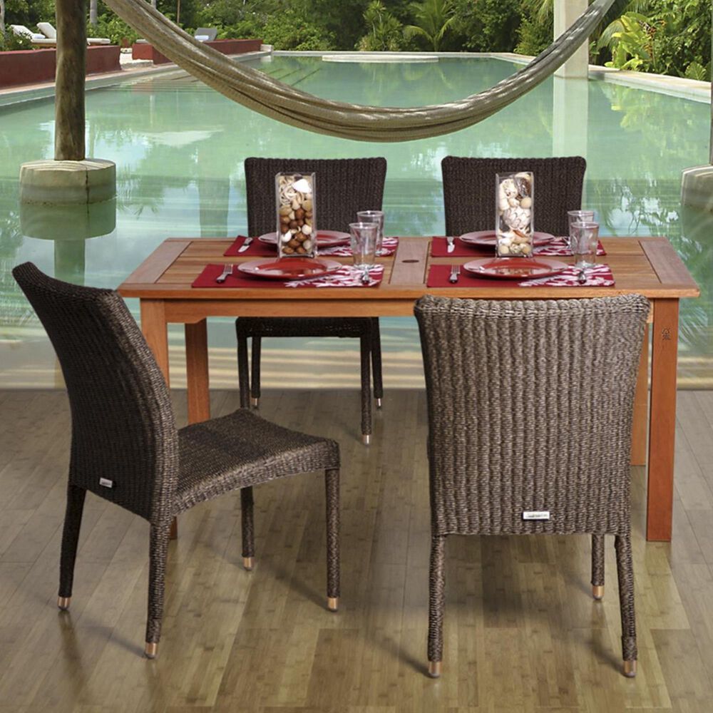International Home Miami Brugge 5-Piece Eucalyptus and Wicker Rectangular Patio Dining Set, , large