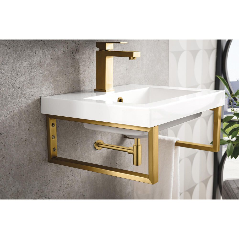 James Martin Vanities Boston 20" Single Wall Brackets in Radiant Gold with 3 cm White Glossy Resin Top and Rectangular Sink, , large