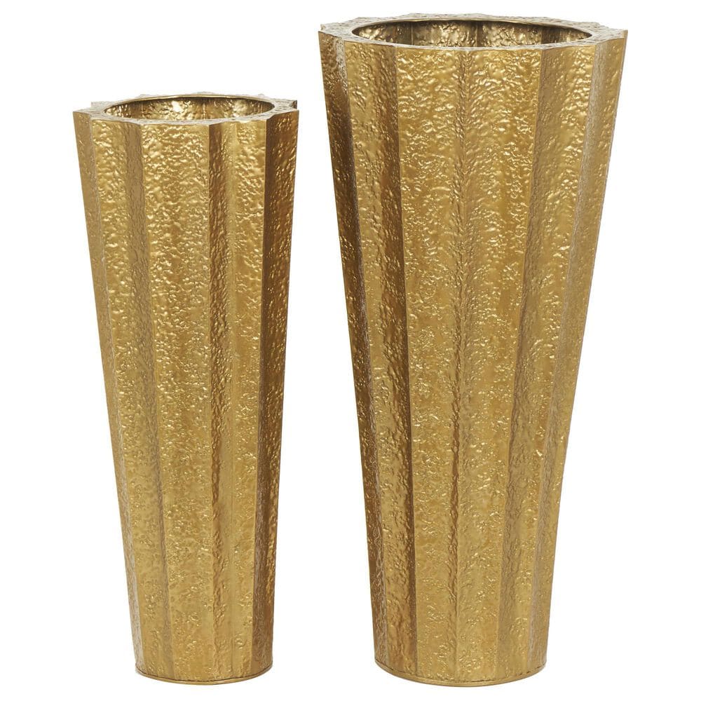 Maple and Jade 2-Piece Hammered Floor Decorative Vase Set in Gold, , large