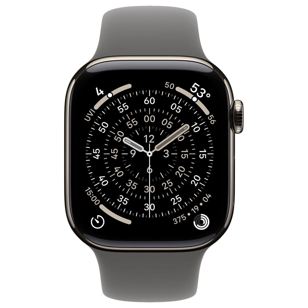 Apple Watch Series 11 (GPS+Cellular) 42mm Titanium Case with Stone Gray Sport Band - M/L in Natural and 2-Year AppleCare+, , large