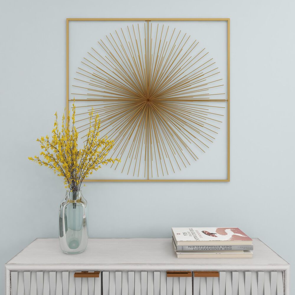 CosmoLiving by Cosmopolitan 36&quot; Square Modern Wall Decor with Starburst Center in Gold, , large