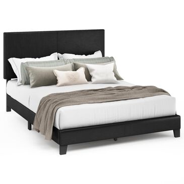 HOMLUX Pessac Queen PU Leather Upholstered Panel Bed Frame in Black, , large