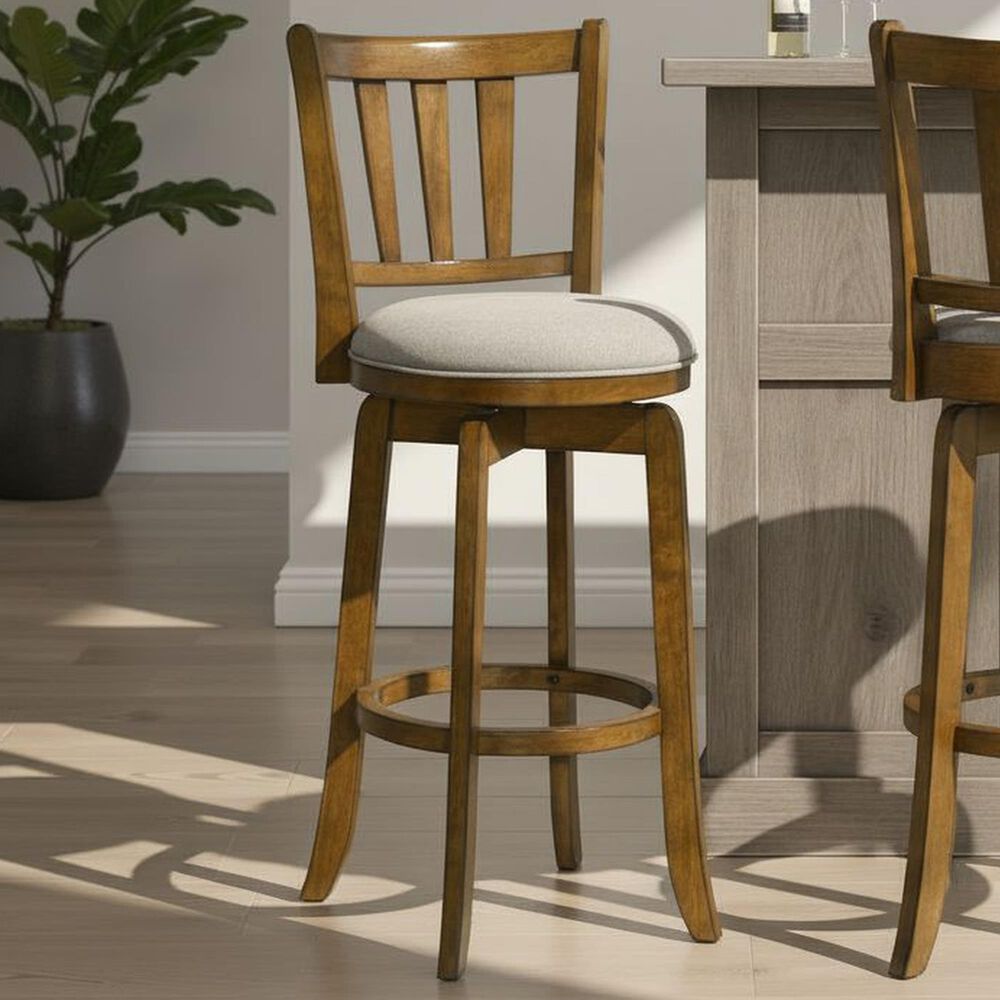 Armen Living Wren Swivel Bar Height Stool with Static Gray Upholstery in Sepia Brown, , large