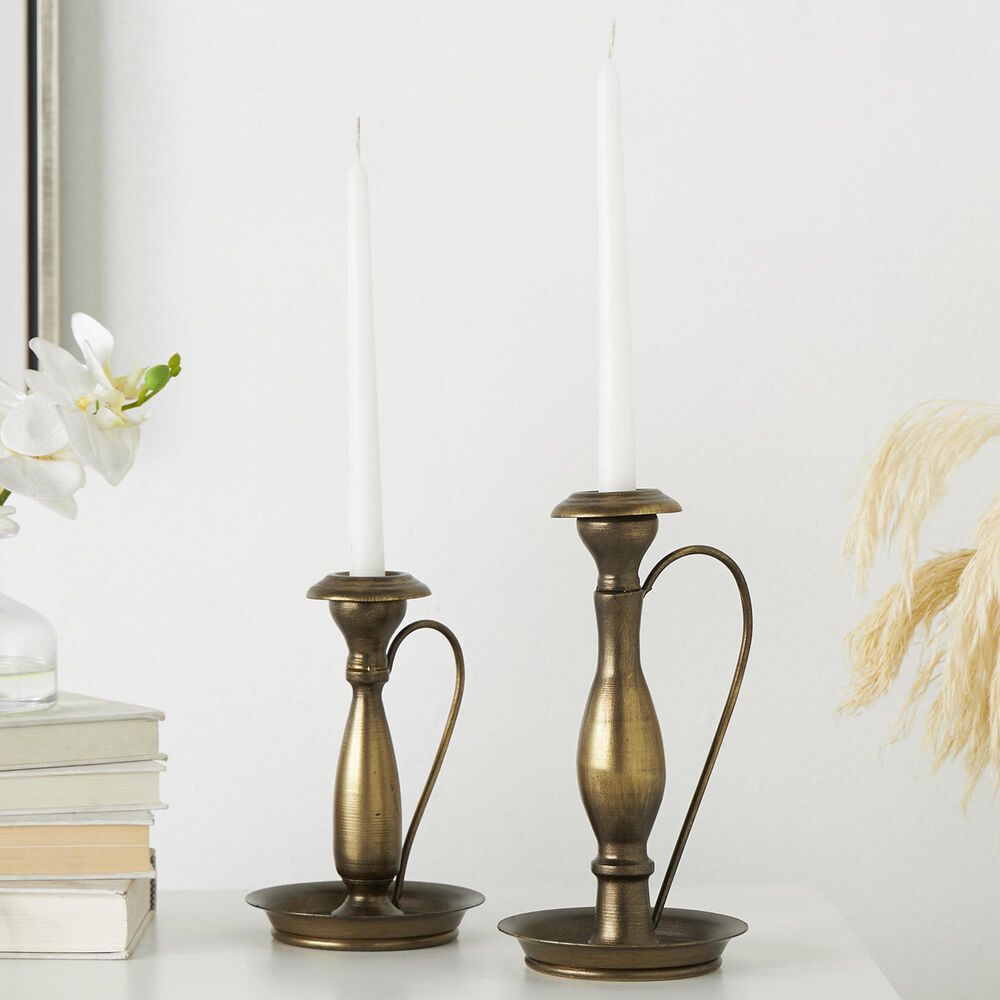 Maple and Jade Candle Holder with Candle Plates and Handle in Weathered Bronze &#40;Set of 2&#41;, , large
