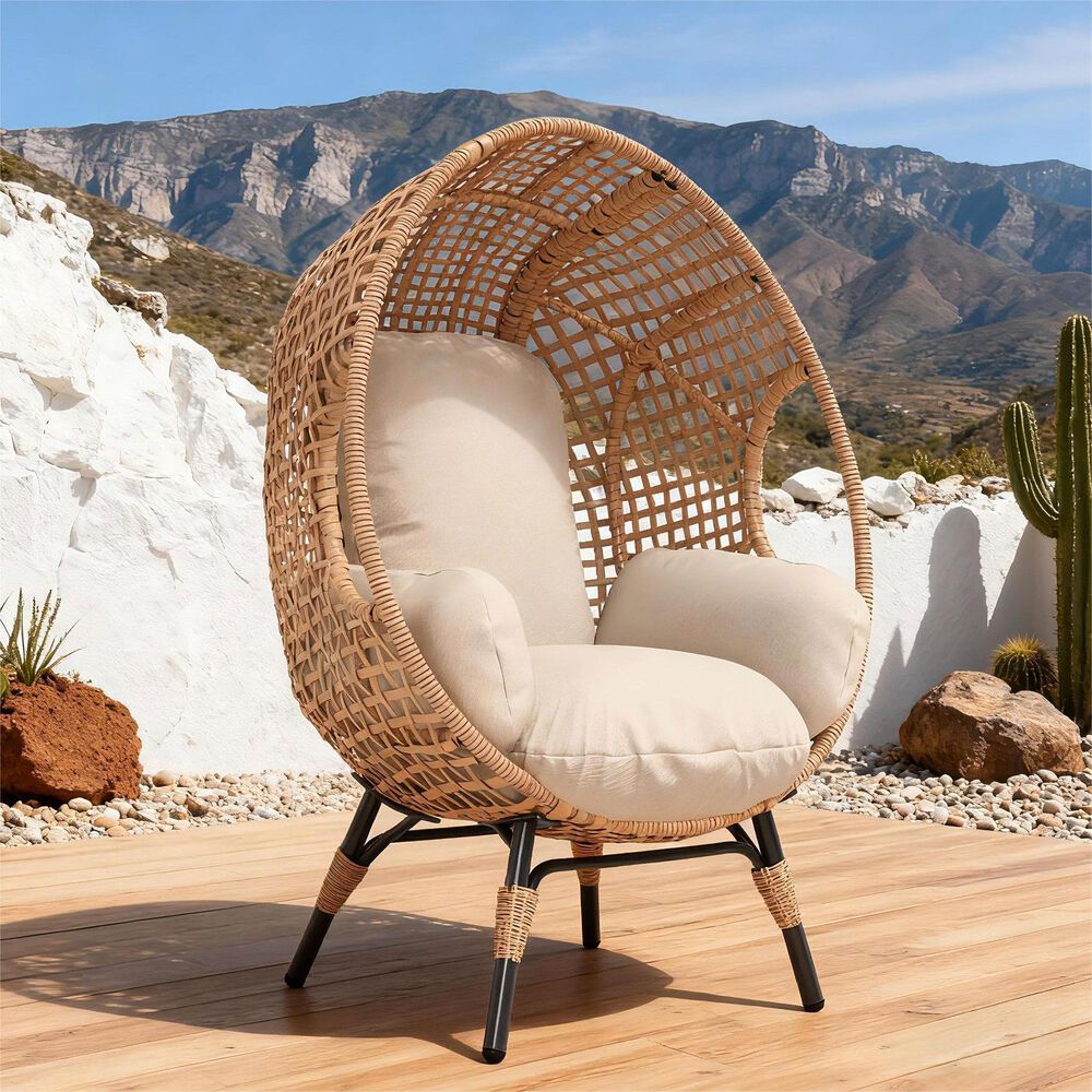 Hearth and Haven Outdoor Egg Chair with Lattice Back Natural in Beige, , large