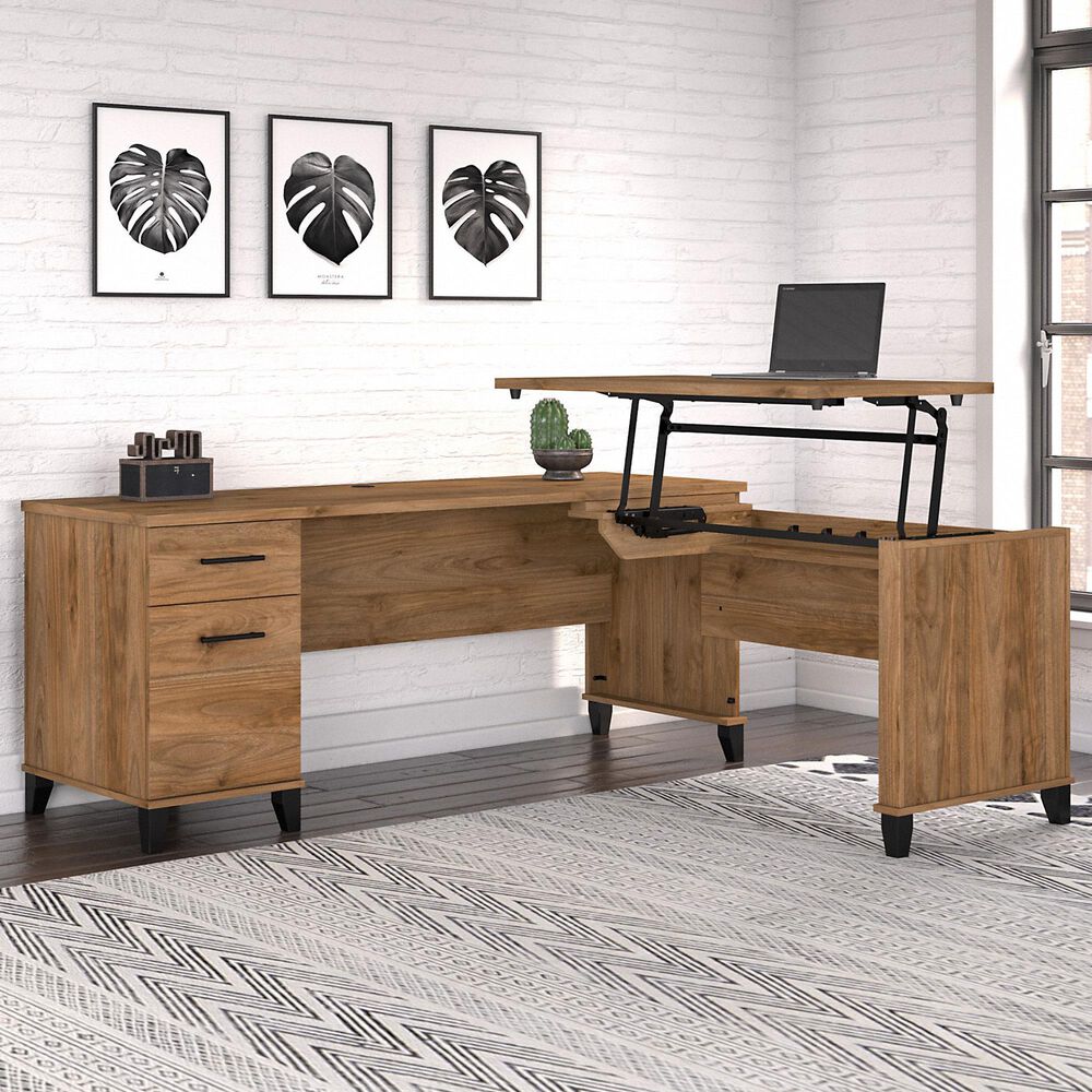Bush Somerset 72" Sit to Stand LDesk in Fresh Walnut Nebraska