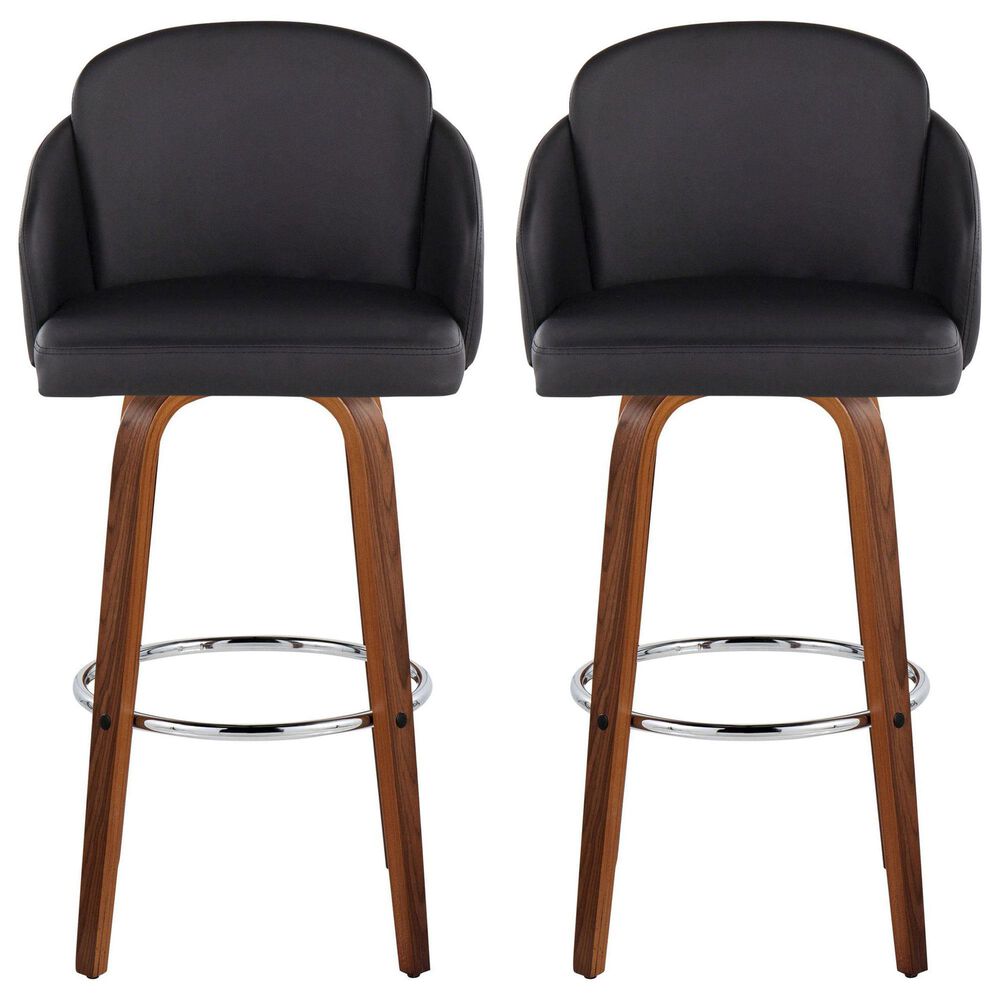 LumiSource Dahlia Swivel Bar Stool with Black Upholstery in Walnut and Chrome (Set of 2), , large