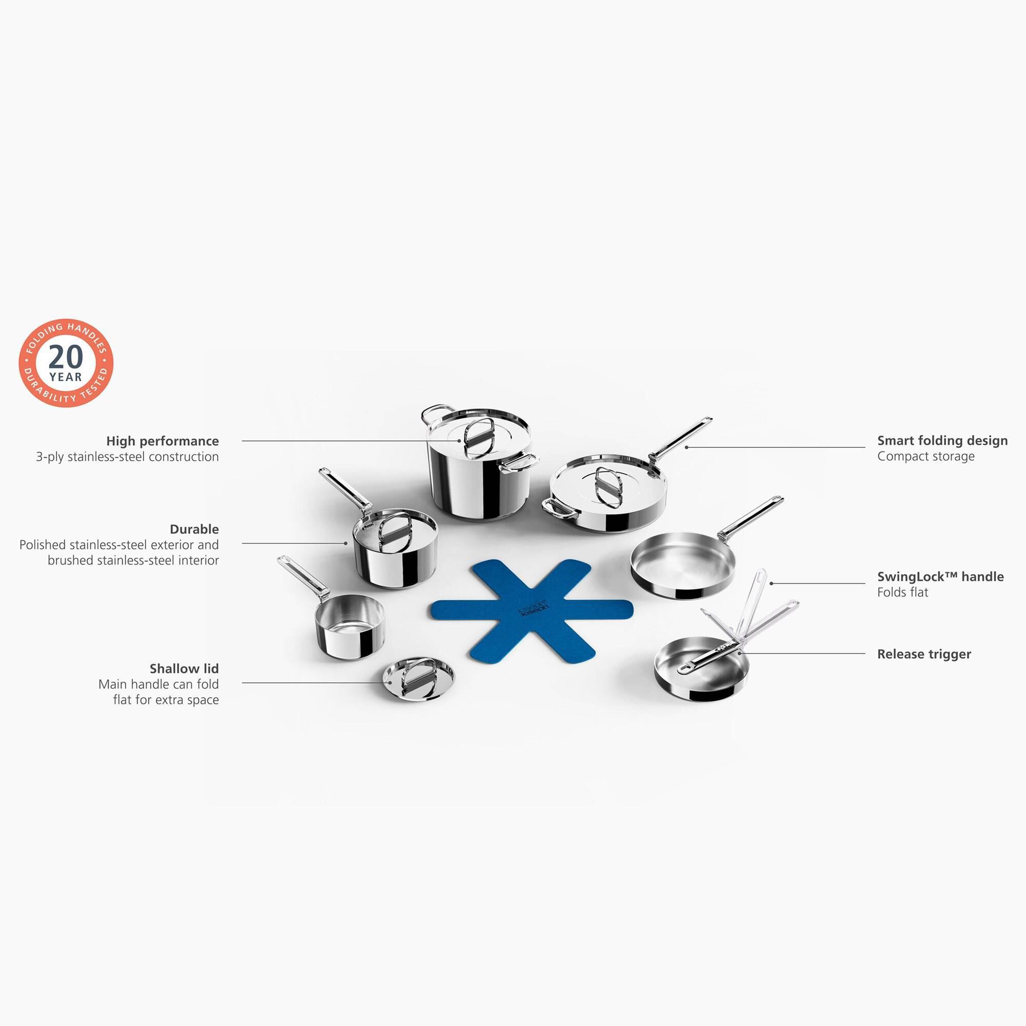 Joseph Joseph Space Steel 6-Piece Cookware Set with Folding Handle