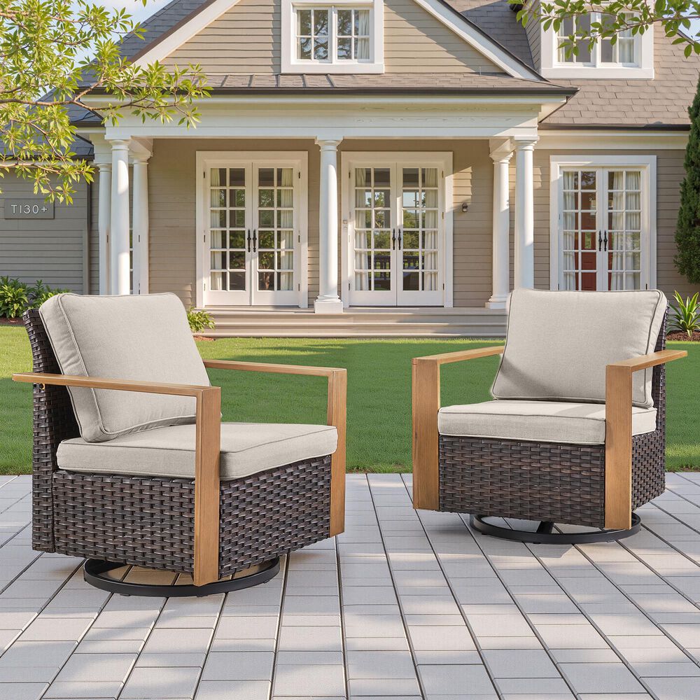 Sunwell Garden Outdoor Swivel Glider Chair in Beige (Set of 2), , large