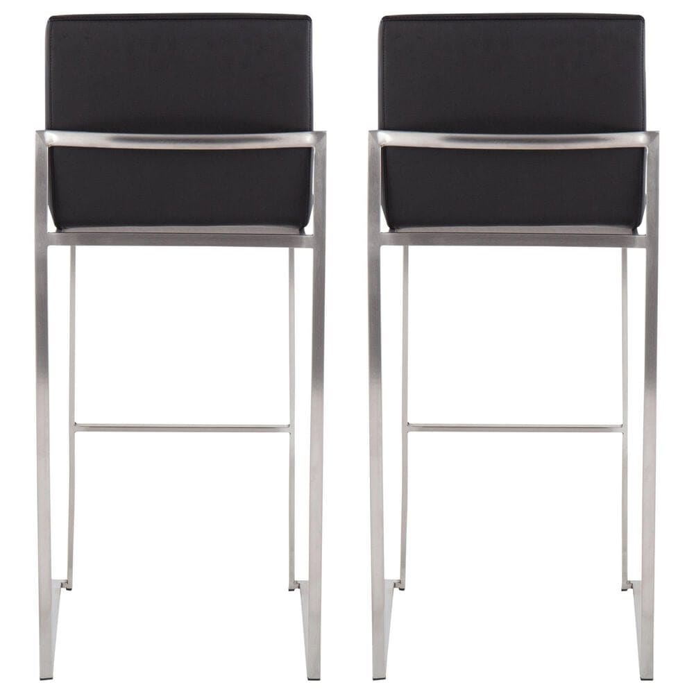 Lumisource Fuji High Back Barstool with Black Faux Leather in Stainless Steel &#40;Set of 2&#41;, , large