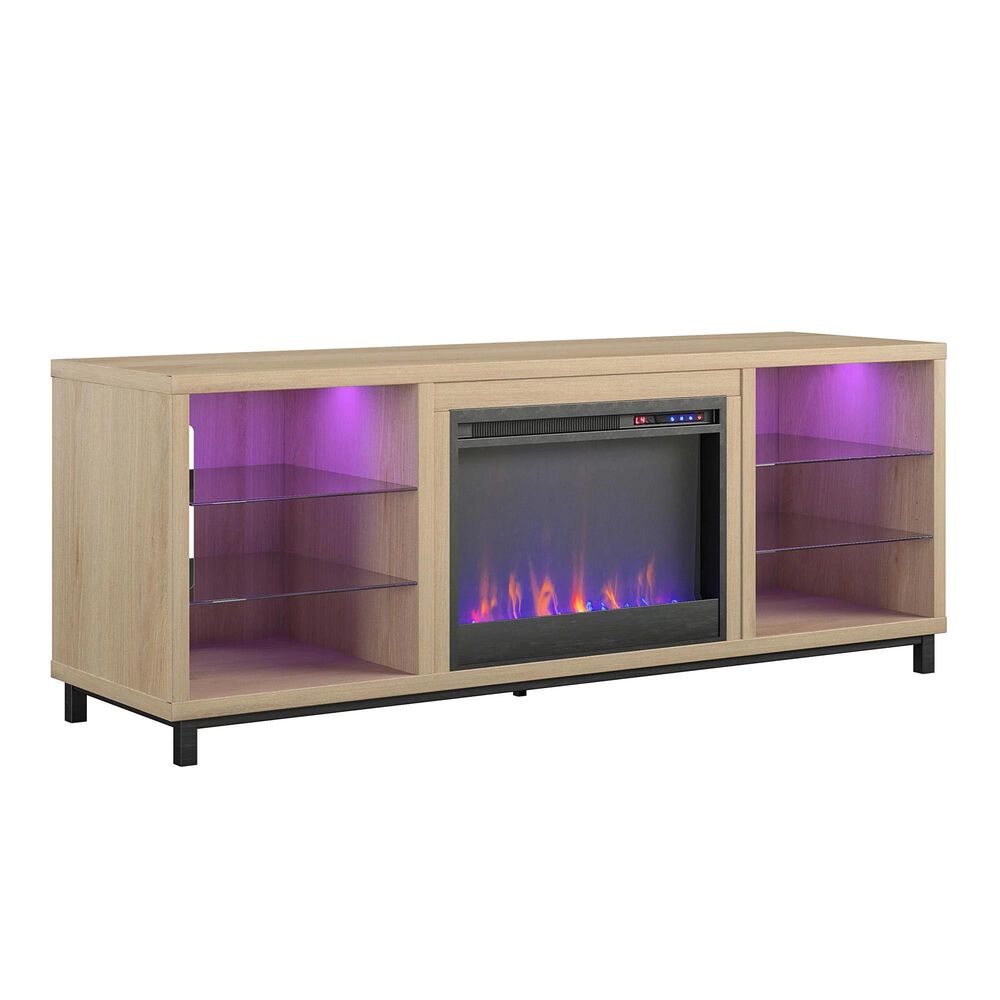 Ameriwood Home Lumina Deluxe Fireplace TV Stand in Blonde Oak, , large
