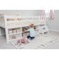Birch Hollow Scandinavian Low Loft Twin Bed with Bookcase and Stepstool in White, , large