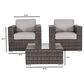 Hearth and Haven 3-piece Outdoor Wicker Conversation Set with Glass-Top Coffee Table and Welted Cushion in Gray, , large