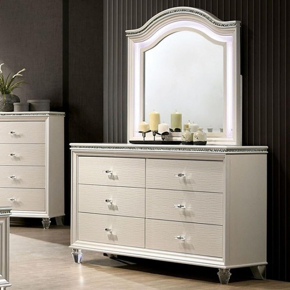 Furniture of America Allie 6-Drawer Dresser and Mirror in Pearl White, , large