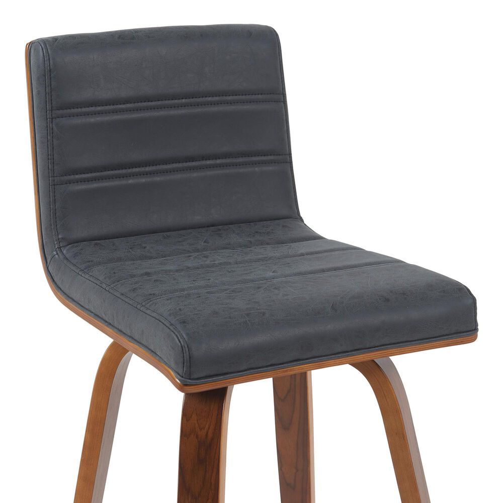 Armen Living Vienna Swivel Counter Height Stool with Vintage Black Upholstery in Walnut, , large