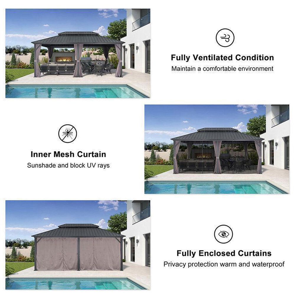 HOMLUX 12' x 18' Permanent Hardtop Gazebo with Double-Tier Roof in Gray, , large