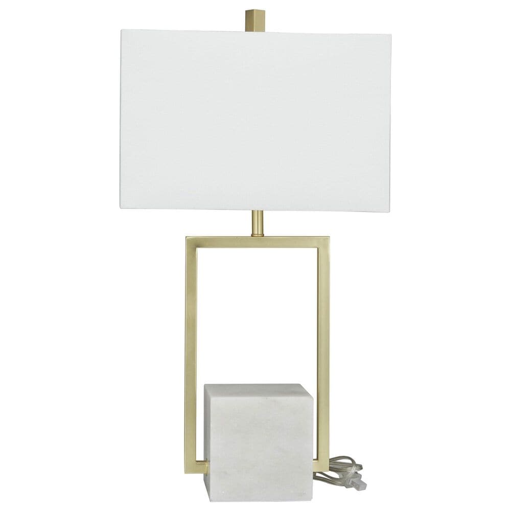 Maple and Jade 27" Metal and Marble Geometric Table Lamp with Linen Shade in Gold, White and Gray, , large