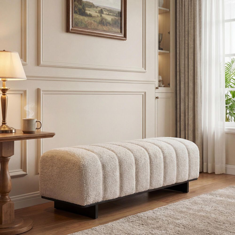 Hearth and Haven 64" Upholstered Dining Bench with Tufted Design in Beige, , large