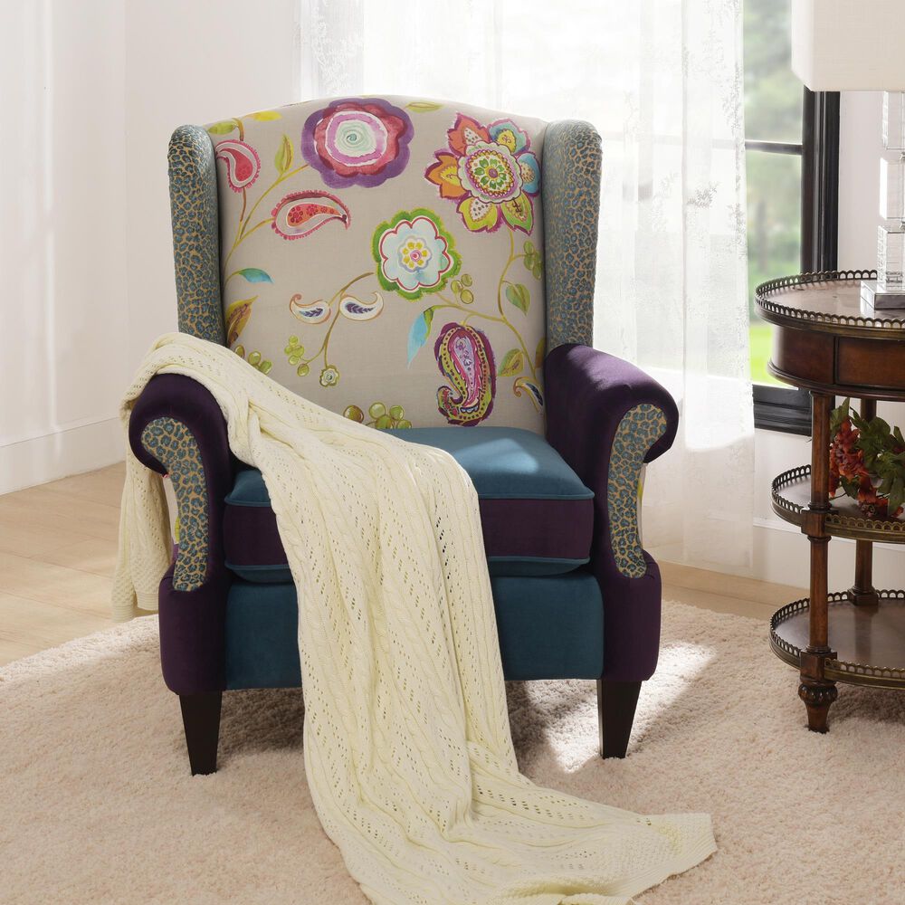 Jennifer Taylor Home Anya Arm Chair in Navy Blue, Purple, Red, Taupe and Green, , large