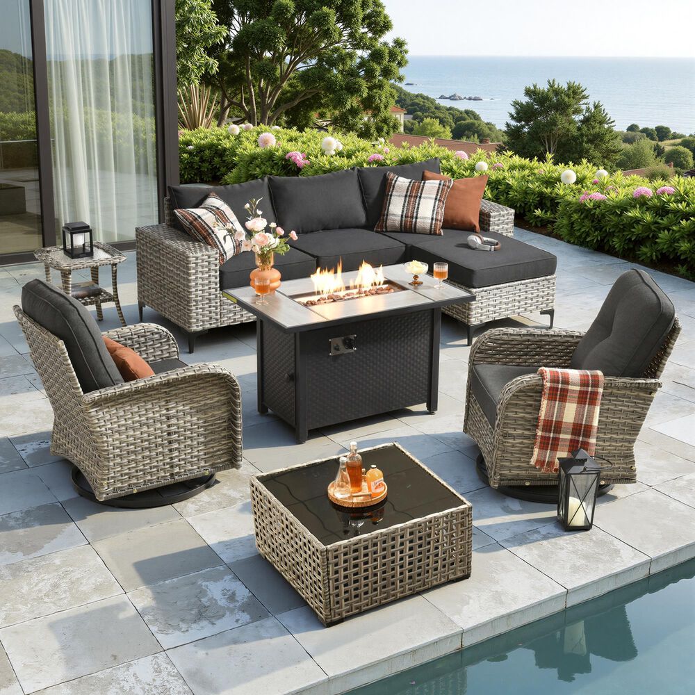 HOMLUX 9-Piece All-weather Rattan Outdoor Patio Furniture Set in Black, , large
