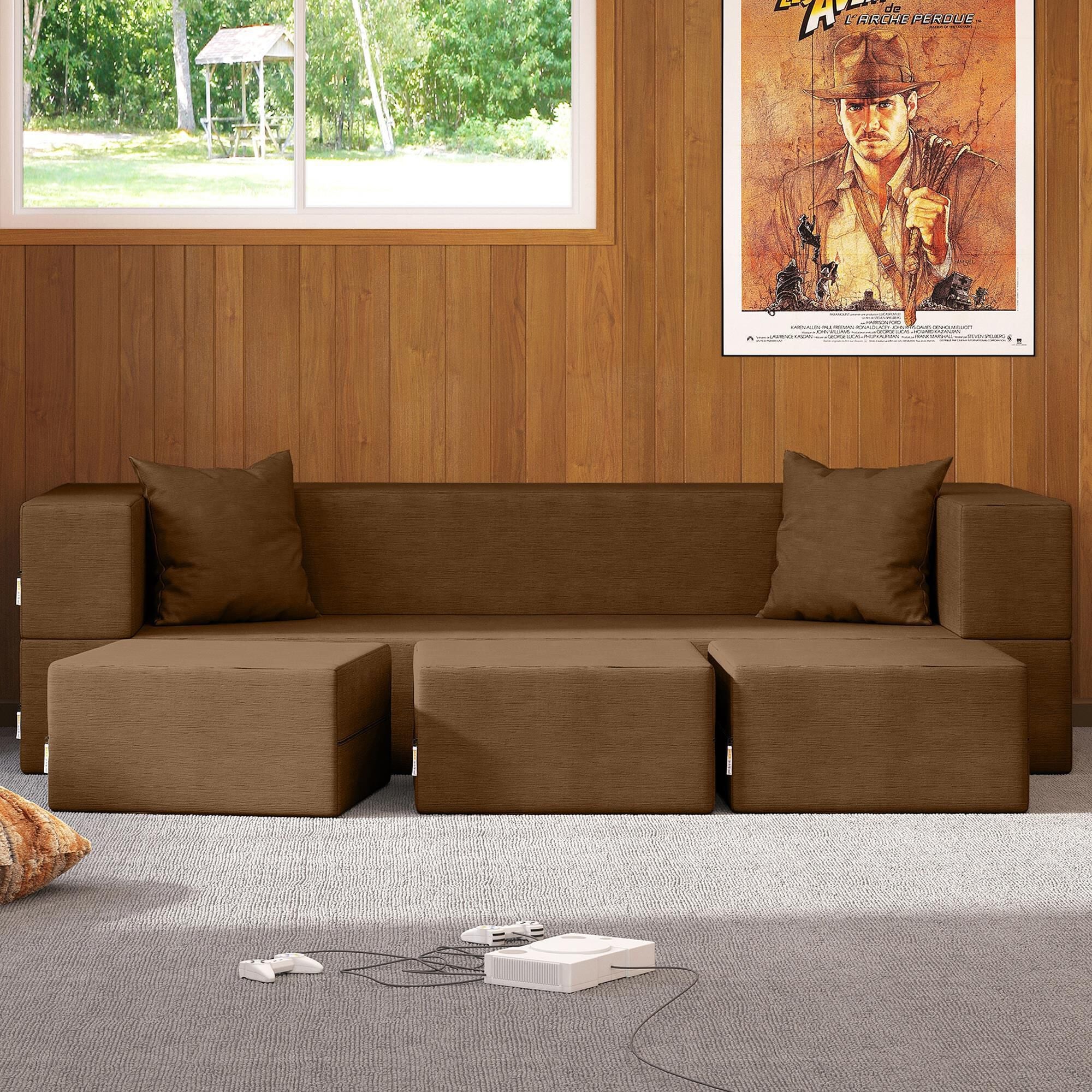 Jaxx Zipline 3-Piece Stationary Convertible Sleeper Sofa in Toffee