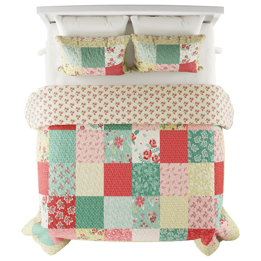 Timberlake 3-Piece Full/Queen Quilt Set in Pastel Pink, Mint Green, Yellow and Red, , large