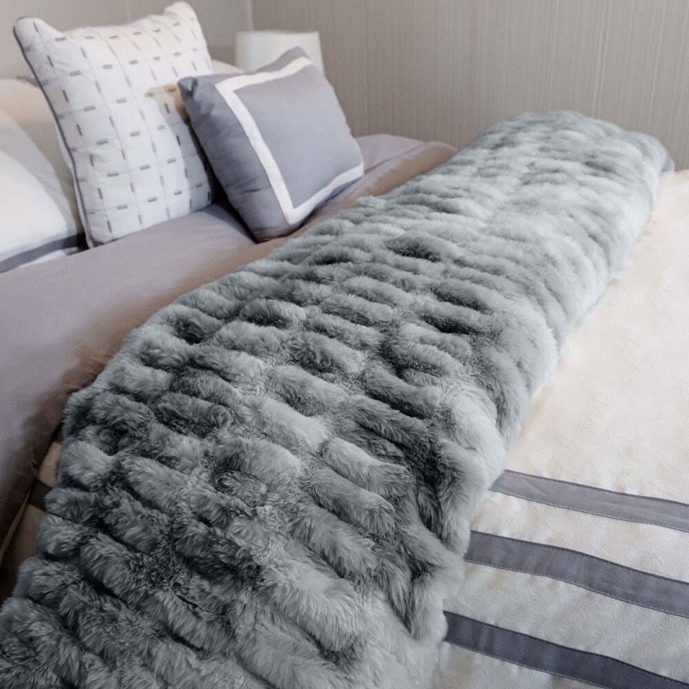 Timberlake 60" x 80" Ruched Faux Fur Throw Blanket in Silver, , large