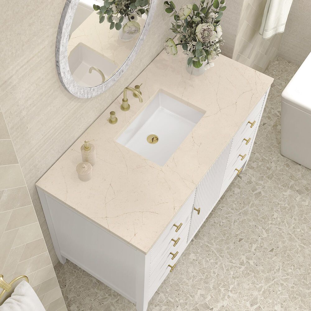 James Martin Vanities Myrrin 48&quot; Vanity in Bright White with 3 cm Eternal Marfil Quartz Top, , large