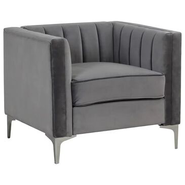 Morden Fort Channel Tufted Chair in Grey Velvet, , large