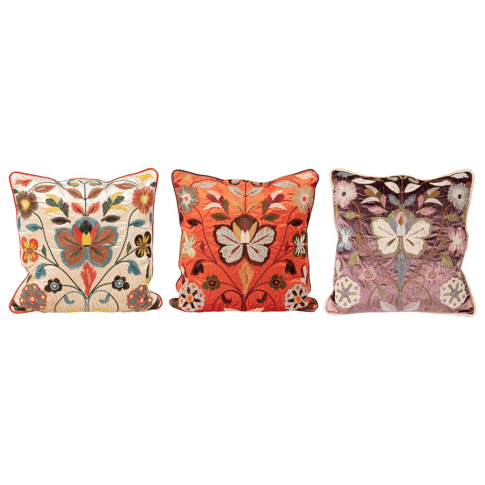 Creative Coop Obsidian 3-Piece 18" Square Throw Pillow in Plum, Rust and Cream, , large