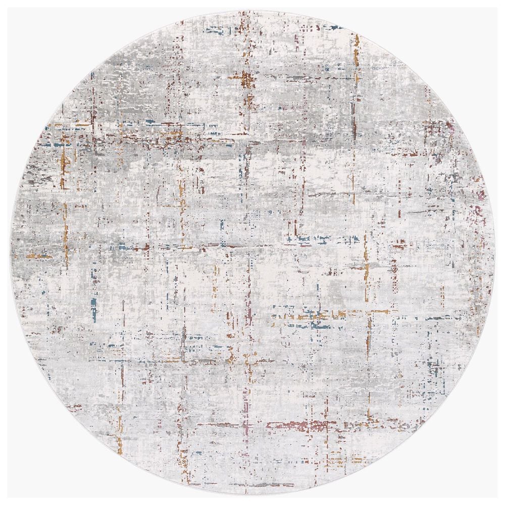 Surya Aisha 5"3" Round Charcoal, Gray, Dark Blue, Off-White, Burgandy and Burnt Orange Area Rug, , large