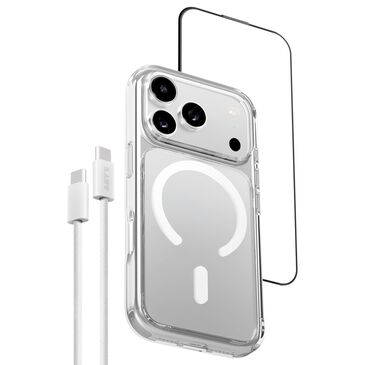 LAUT Crystal Fluro Case, Prime Glass Screen Protector and Charging Cable Bundle for iPhone 18 Pro Max in Clear, , large