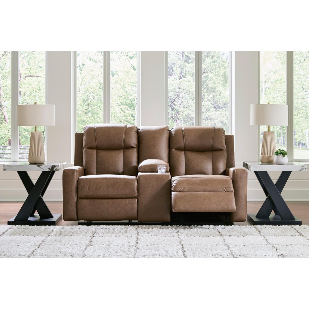 Ashley Mackmenville Manual Double Reclining Loveseat with Console in Caramel, , large